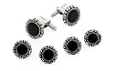 Antiqued finish silver plated cufflinks and shirt studs formal set. Made in the U.S.A