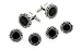 Antiqued finish silver plated cufflinks and shirt studs formal set with onyx accent. Made in the U.S.A