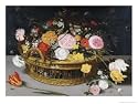 Roses Tulips, and Other Flowers in a Wicker Basket Artists Giclee Poster Print by Jan Brueghel the Elder, 12x16