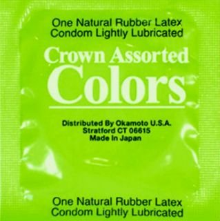 Crown Rainbow Colors Ultra Thin Sheerlon Latex Condoms By Okamoto with Silver Pocket/Travel Case-36 Count