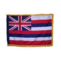Hawaii 3x5ft Nylon Flag with Indoor Pole Hem and Fringe