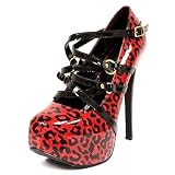 41yHUY0S1gL. SL160  Leopard Print Hidden Platform Strappy Pumps Red Patent