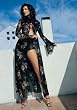 Plus Size 2Pc. Mesh Dragon Prints Long Coat W/ Shorts (Black-Plus Size)
