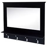 Pub Wall Mirror w/Shelf & Hooks - Black