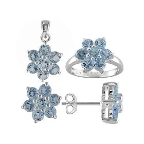 STERLING SILVER 7.56CTW SKY BLUE TOPAZ RING EARRINGS AND PENDANT SET by JTV