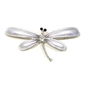 AB Clear Austrian Rhinestone & Color Enamel Dragonfly Silver-Plated Brooch Pin
