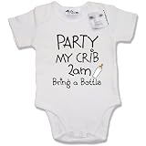 Dirty Fingers  PARTY my crib 2am, Bring a Bottle  Baby & Toddler Short Sleeve Bodysuit / BabyGrow, 0-3 months, White