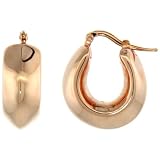 Sterling Silver Italian Puffy Hoop Earrings U-shaped with Rose Gold Finish, 3/4 in. 20mm tall