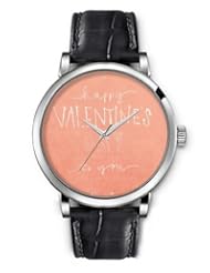 SPRAWL Aanalog Fashion Series Silver Ladies Watches of Genuine Black Leather Strap,Unique Wrist Watch for Women Girls Designed with Happy valentines day