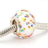 Murano Style Glass Lampwork Bead Fits Pandora White With Confetti 13mm (1)