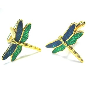 Gold and Enamel Dragonfly Cufflinks w  Gift Box
