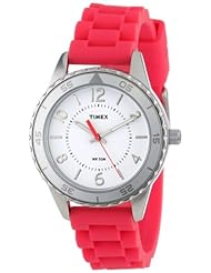 Timex Womens T2P020KW Ameritus Sport White Dial, Raspberry Silicone Strap Watch