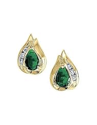 14kt Yellow Gold Pearshape Emerald and Diamond Earrings
