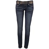 Wallflower Junior Belted Skinny Jeans in Dark Sandblast Wash