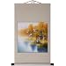 Hand-Painted 36" Oriental Wall Art Scroll - Cranes & Autumn Birches Landscape With Beige Border