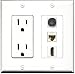 RiteAV - 15 Amp Power Outlet 1 Port HDMI 1 Port Toslink 1 Port Cat6 Ethernet Ethernet White Decora Wall Plate