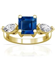 14K Yellow Gold Emerald Cut Blue Sapphire Three Stone Ring