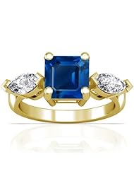 18K Yellow Gold Emerald Cut Blue Sapphire Three Stone Ring