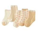ベビーソックス 子供靴下 綿 厚手 秋冬 可愛い 男の子 女の子 星 月 5ペア カーキ （0-1歳）