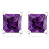 Sterling Silver 6mm Square-Cut Amethyst Earrings