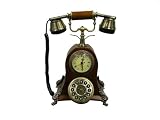 ORE International Classic Style Wood Cradle Telephone with Clock