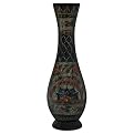 Lacquered and Etched Floral Wood Vase - Black