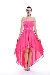 A-line Strapless Floor Length High-Low-Hem Lace Beaded Sweetheart Chiffon Natural   Waistline Bridesmaid Dress 