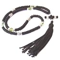 Black Knotted wool Komvoschinia (Komvosk&iacute;ni) with Green glass and Silver beads (100 Knots - 23" long) - top quality