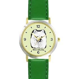 Samoyed (SC) Dog - WATCHBUDDY� DESIGNER DELUXE TWO-TONE THEME WATCH - Arabic Numbers-EMERALD ISLE... by WatchBuddy