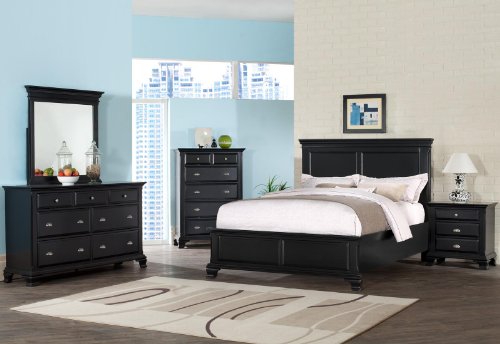 Roundhill Furniture Laveno 011 Black Wood Bedroom Furniture Set Includes Queen Bed Dresser Mirror And 2 Night Stands Jhfkjxgk