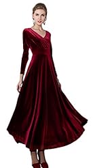 V-neck Winter Vintage Stretchy Long Sleeves Velvet Evening Dress/Prom Dress/Party Dress/Wedding Dress 