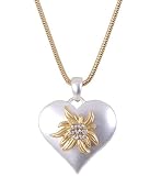 Trachtenkette Herz mit Edelweiß in Silber-Gold