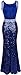 Angel-fashions Women's Round Neck Beading Sequin Backless Slit Party Dress