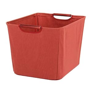 Household Essentials Open Tapered Bin with Wood Handles, Medium, Red