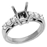 14K White Gold 0.78cttw Round Diamond Semi Mount Engagement Ring