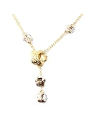 14k Two Tone Yellow and White Gold 17.1 Grams Polished and Textured 3.5" Dangling Drops Necklace, 20" with Lobster Claw Clasp. Made in Italy