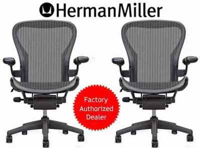 TWO - Herman Miller Basic Aeron Chair Medium Size (B) Graphite Classic Carbon Pellicle