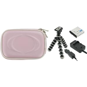 4n1 EVA Hard Shell Case (Pink) / LI40B LI42B AC DC Charger / Battery / Tripod for Olympus FE-5020 Digital Camera Royal Blue