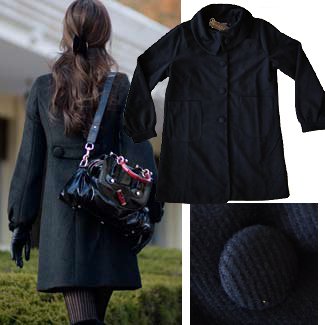 大きいサイズ レディース コート 黒 ピーコート 軽量 軽い 丸襟 タートル LLサイズ 13号 3Lサイズ 15号 4Lサイズ 17号 LL 3L 4L