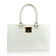 L.A.P.A. Italian Designer White Croc Embossed Leather Satchel Handbag