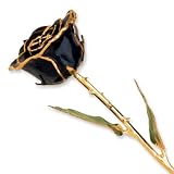 11 Inch Long Stem Dipped 24k Gold Trim Black Rose In Gold Gift Box