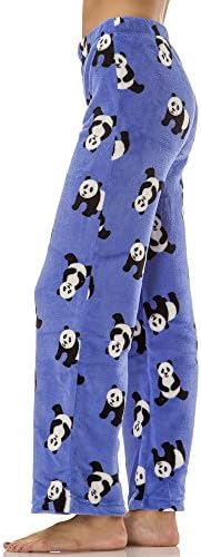 (5257VR) Ava Rose Womens Plush Panda Print Pajama Pants in Panda Blue Size: L