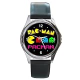 Round Silver Metal Watch of Vintage Pacman Graphic (Pac Man)