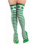 Green and White Striped Thigh High Stockings Adult