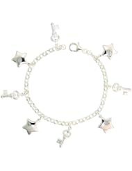 Sterling Silver Keys & Puffy Stars Pendant Bracelet, 7/8" (22mm) wide
