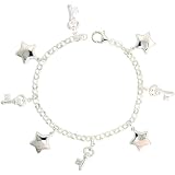 Sterling Silver Keys & Puffy Stars Pendant Bracelet, 7/8 (22mm) wide