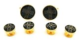 Black Circle & Gold Cross Tuxedo Cufflinks and Stud Set