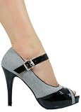 Trendy Stylish Mary Janes with Fabric and Patent Design from Hot Fash Shoes - SCION Black