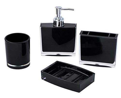 JustNile 4-Piece Bathroom Accessory Set - Basic Plastic Opaque Black