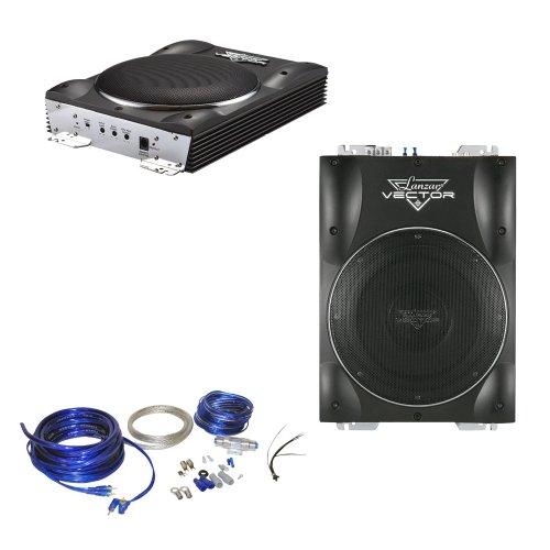 :Lanzar Car Amplified Subwoofer and Installation Kit Package - VCTBS10 800 Watts Max 10'' Super Slim Active Subwoofer - AMPKIT4 Contaq 1800 Watt 4 Gauge Power Amp Kit